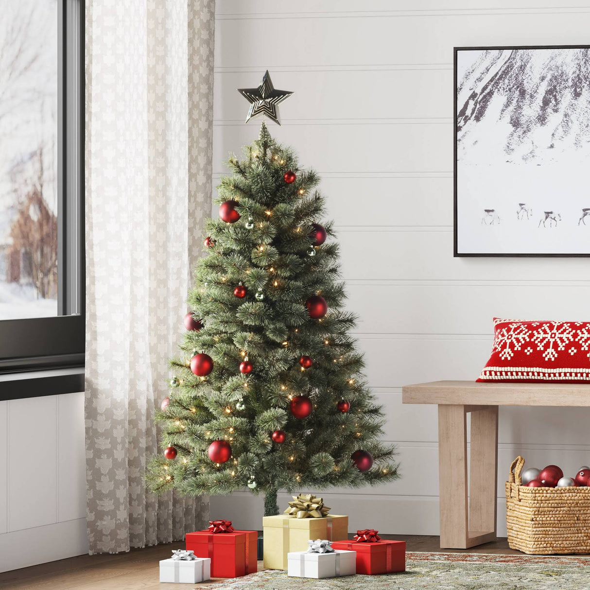 4.5' Pre-Lit Virginia Pine Artificial Christmas Tree Clear Lights - Wondershop